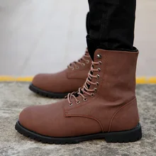 Модные зимние мужские мотоциклетные ботинки для отдыха, ботильоны с круглым носком, ботинки на шнуровке, уличная Рабочая обувь