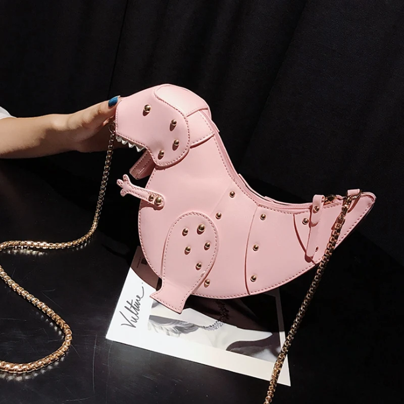 

Rivet Personality Dinosaur Design Fashion Leather Crossbody Mini Messenger Bag Women Chain Purse Female Shoulder Bag Gift