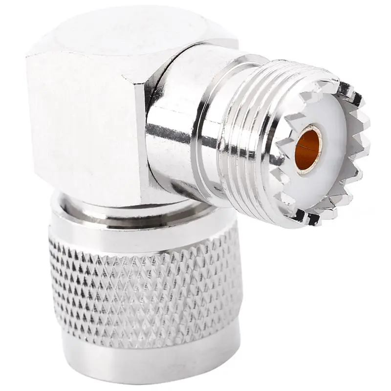 

RF Coaxial Coax Adapter, UHF Male To Female Right Angle Adapter PL259 To SO239 90 Degree Jack Connector,silver