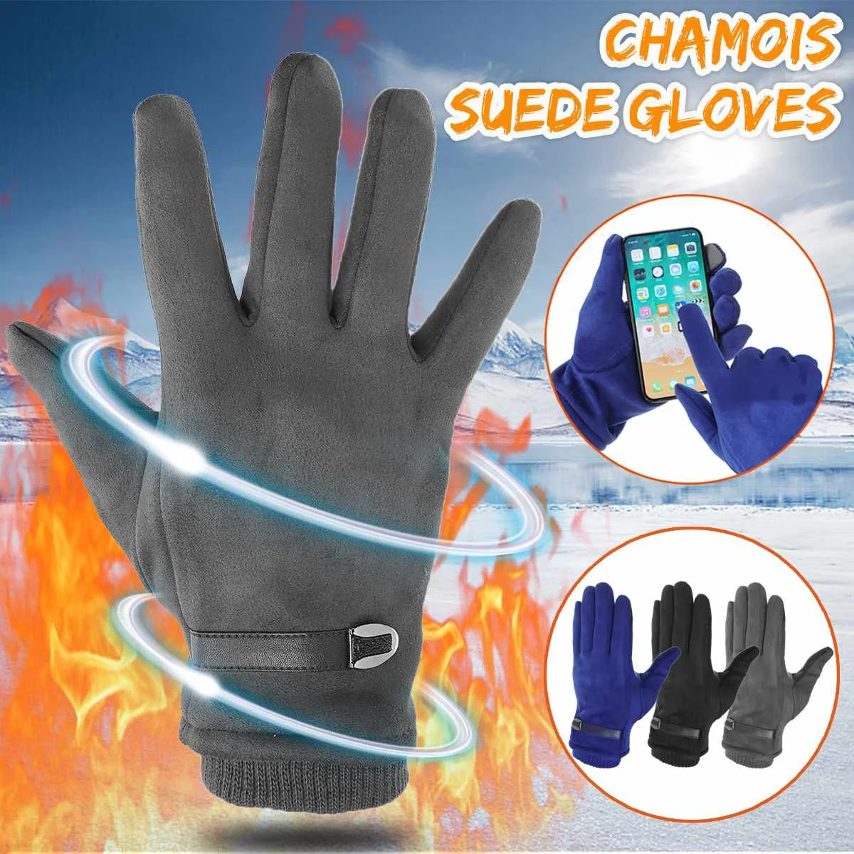 

Leather Buckle Suede Touchs Screen Windproof Warm Gloves Cold Protection Driving Riding Outdoor Sports Motorcycle Mittens Gloves