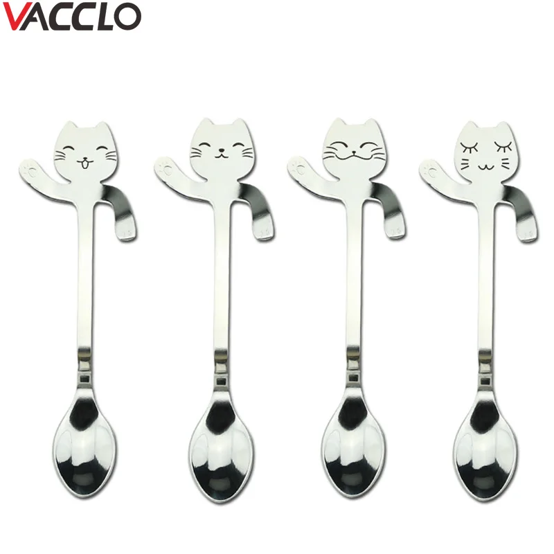 

Vacclo 304 Stainless Steel Creative Hanging Coffee Spoon Cute Cat Spoon New Years Gift Dessert Spoon Long Handle Tableware