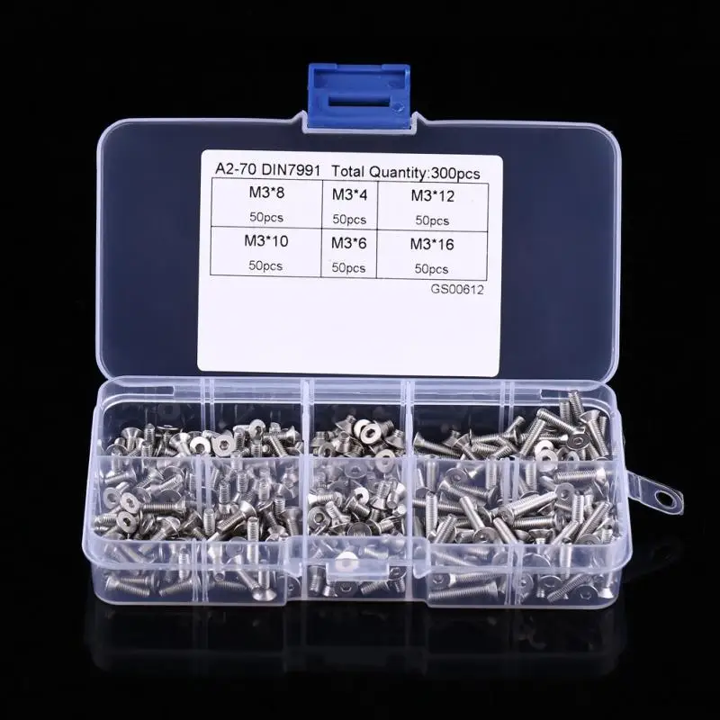 

Hot 300pcs M3 Screws Hex Socket Flat Head Stainless Steel SS304 Screw Bolts Assortment Kit Fastener Hardware With Box 2019 new