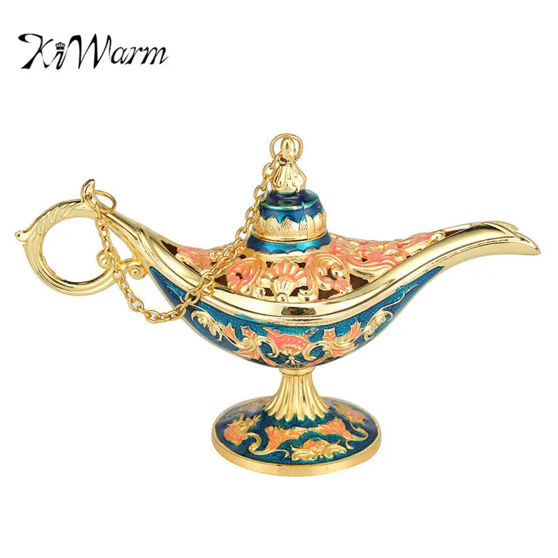 

KiWarm Home Decoration Vintage Style Fairy Tale Aladdin Magic Lamp Hollow Tea Pot Genie Lamp Ornaments