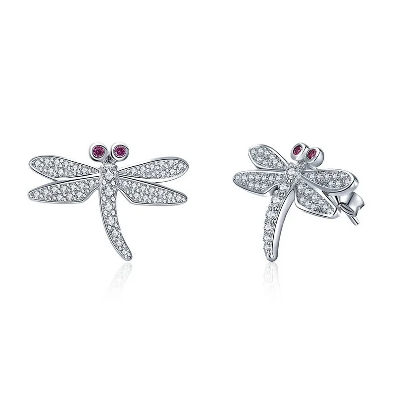 

New Arrival 925 Sterling Silver Elegant Dragonfly Stud Earrings For Women Clear Cz Fashion Earrings Jewelry 2018 Bse005 BAMOER