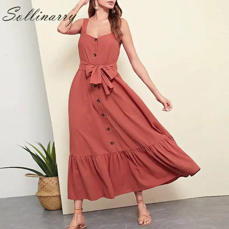 Sollinarry Holiday Long Summer Dress 2019 Women Casual High Waist Sashes Female Dresses Caramel Girl Bow Retro Dress Vestidos Sollinarry Holiday Long Summer Dress 2019 Women Casual High Waist Sashes Female Dresses Caramel Girl Bow Retro Dress Vestidos