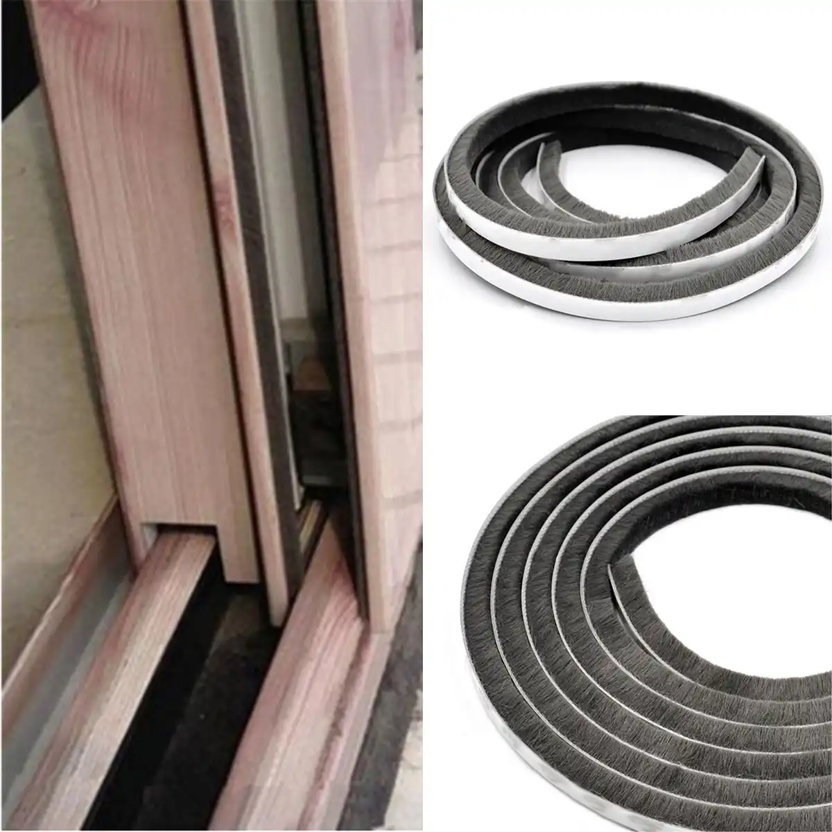 10m Self Sticking Sliding Door Window Draught Excluder Brush Pile Seal Weather Strip 3 Colors White Grey Brown For Home Diy