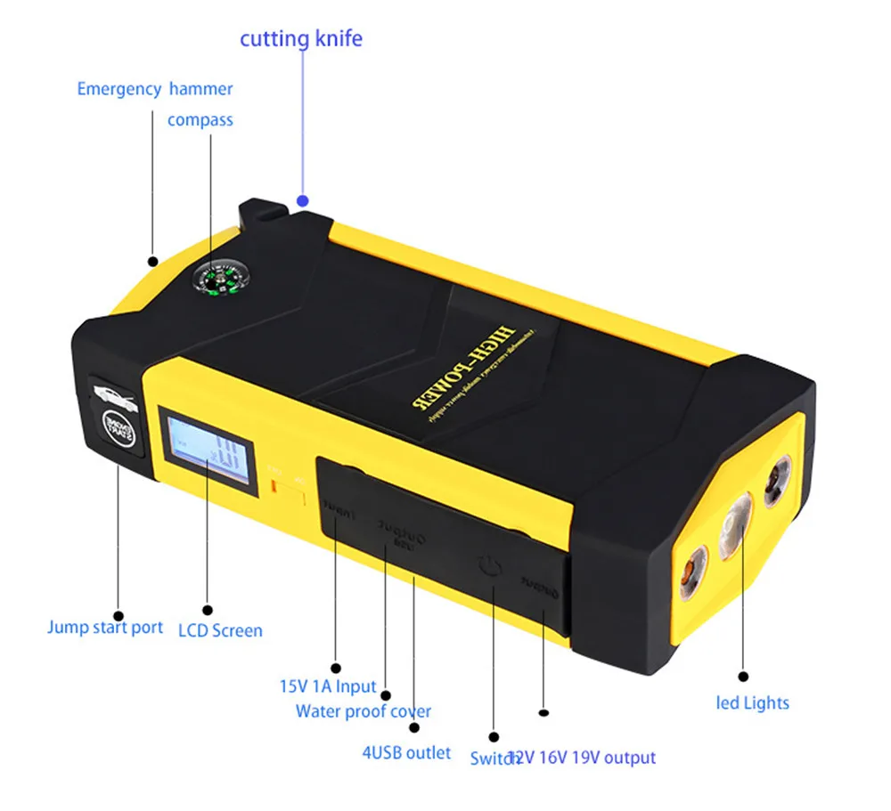 82800mAh 4USB 12V Car Jump Starter Multifunction Emergency Charger Battery Power Bank Pack Booster Waterproof Auto Jump Starter 82800mAh 4USB 12V Car Jump Starter Multifunction Emergency Charger Battery Power Bank Pack Booster Waterproof Auto Jump Starter