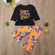 0-3Y Милая одежда с длинными рукавами для маленьких девочек; сверло вверх+ штаны; комплект из 2 предметов; дерзкая одежда