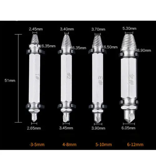 4Pcs Broken Bolt Remover Extractor Drill Bits Easy Out Stud Reverse Damage Screw Holiday DIY Decorations