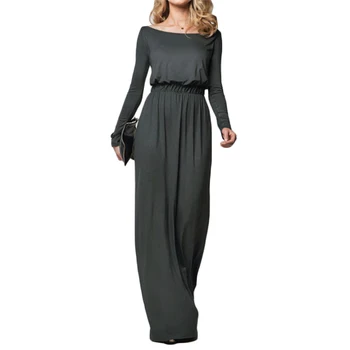 

Maxi Long Dress Female 2020 Summer Solid Elegant Loose Long Sleeve Retro Slash Neck Casual High Waist Cotton Dresses Vestidos