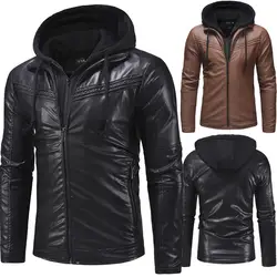 Для мужчин модные с капюшоном мотоцикл чёрный; коричневый PU Искусственная кожа ветрозащитная куртка Для мужчин Повседневное Байкер тонкий