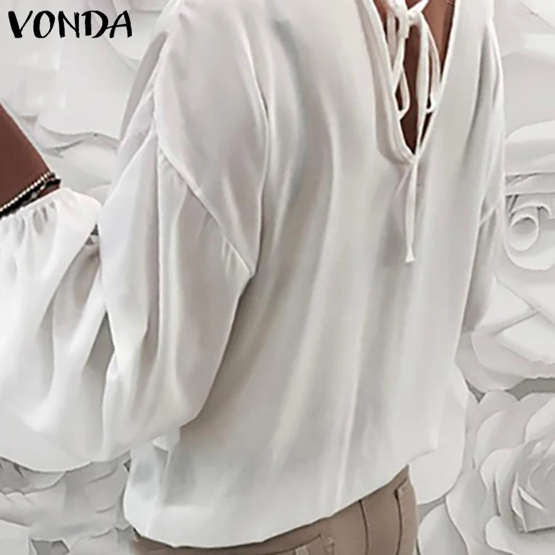 VONDA 2020 женские пикантные с длинным рукавом фонариком и V образным вырезом полые