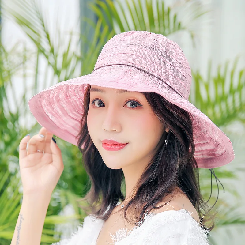 2018 الصيف كبيرة حافة قبعات للحماية من الشمس للنساء الأزياء إلكتروني لا تخل التطريز مطوية قبعة مرنة بوهيميا شاطئ كاب