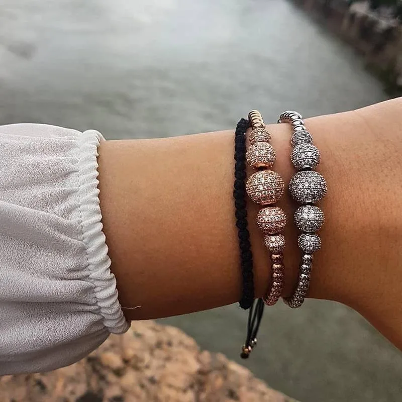 

2019 New Fashion Charm Women Couple Bracelet Classic Disco Ball Adjustable 4mm Beads Strand Bracelet For Men Women Jewelry Gifts