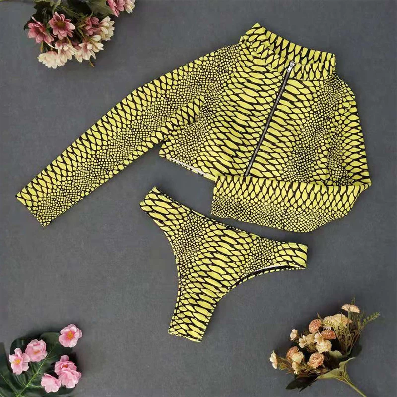 

swimsuit zipper Crop top long sleeve bikini set Push up swimwear women Sexy two-piece suits bathing suit new