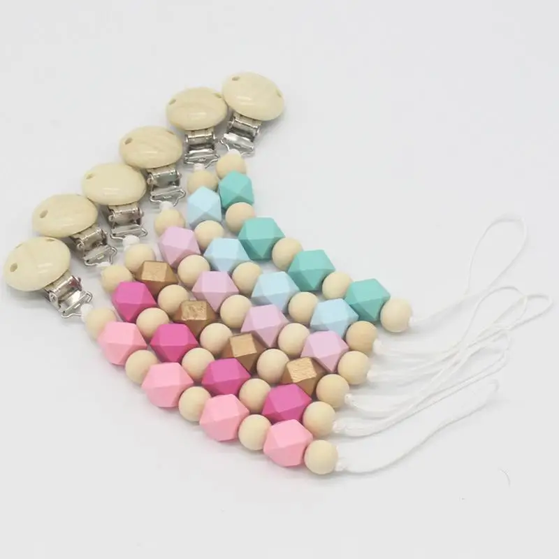 Baby Pacifier Clip Chain Wooden Holder Chupetas Soother Pacifier Clips Leash Strap Nipple Holder For Infant Feeding