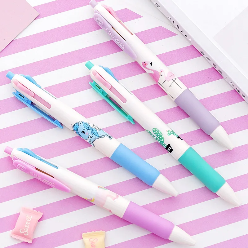 

Fresh Cute Cartoon Unicorn Multi-Color Ballpoint Pen Creative Multi-Function 4 Color Pen Notebook Pen