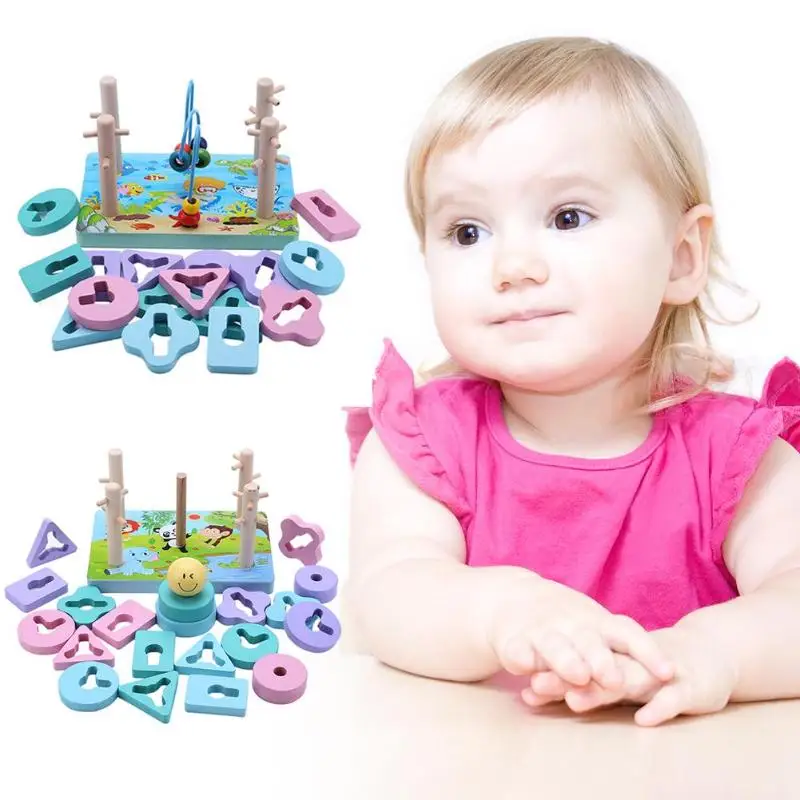 Красочное детское деревянное кольцо с башней, многофункциональная детская Радужная башня, кольцо со стеком, строительные блоки, обучающие игрушки