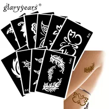 10 шт./компл. для нанесения хны и тату трафарет с рисунком в виде пера Рисование пастой для боди-арта тату трафарет пикантный товар Водонепроницаемый HN Стразы каучуковые#17