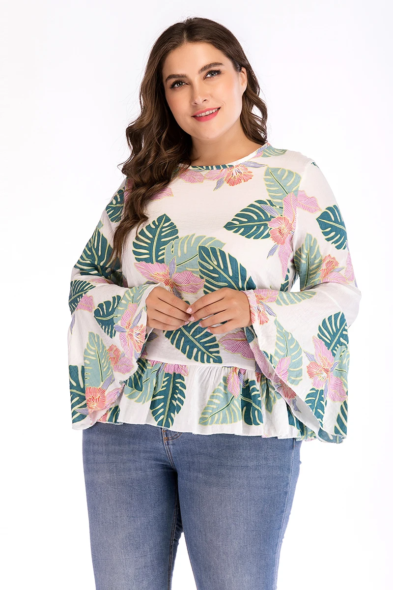 

Womens Plus Size Tops And Blouses Summer O-Neck Flare Short Sleeve Floral Print Boho Tunic Chiffon Blouse 4XL Women Shirts