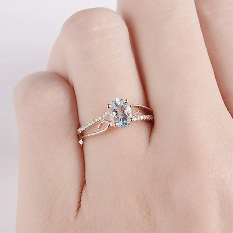 Sale Rose Gold Oval Women Engagement Rings Jewelry Bride Wedding Exquisite Crystal Ring
