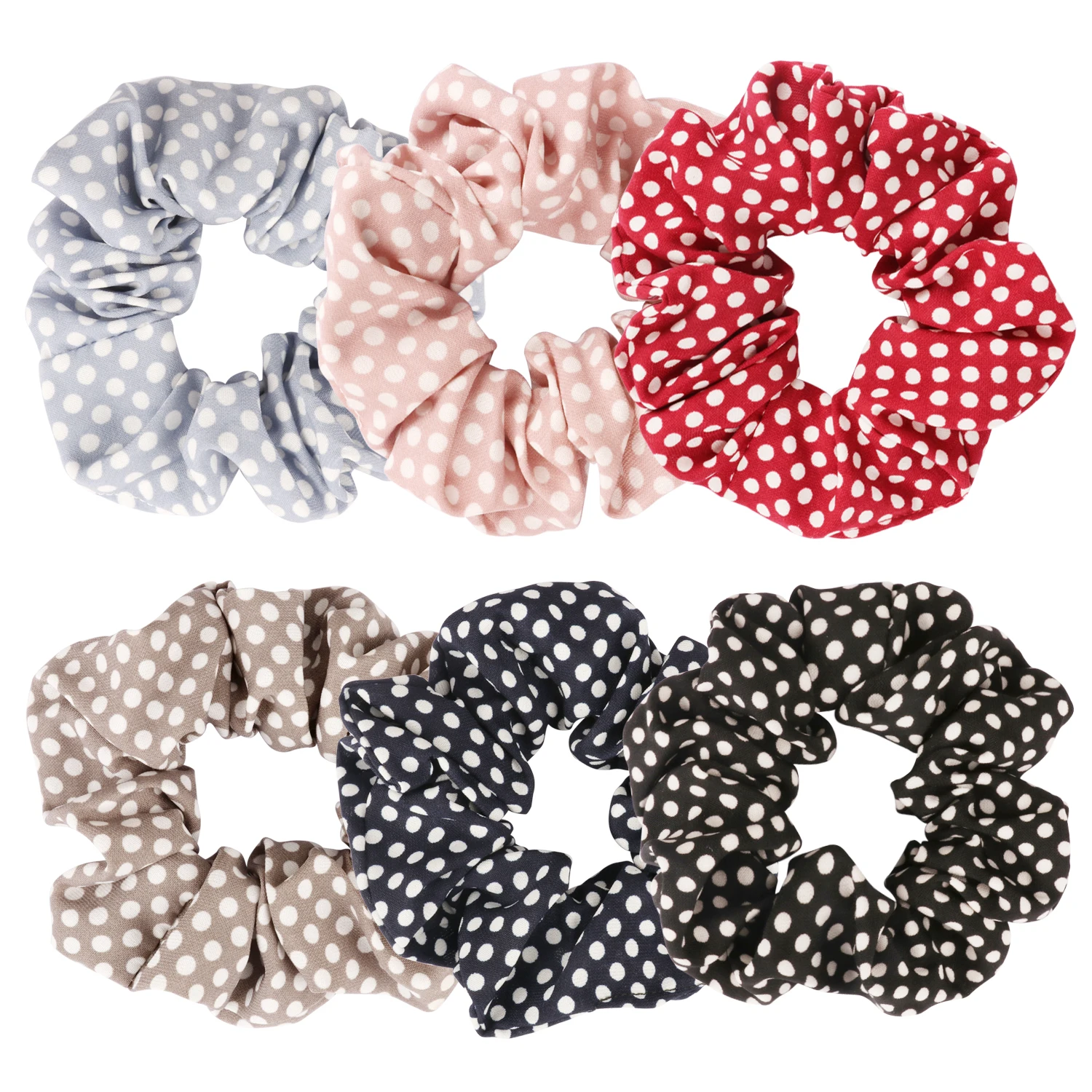 

6 Colors Chiffon Polka Dot Hair Scrunchies Bow Hair Scrunchy Bobbles Elastic Hair Ties Bands Ponytail Holder for Women Girls