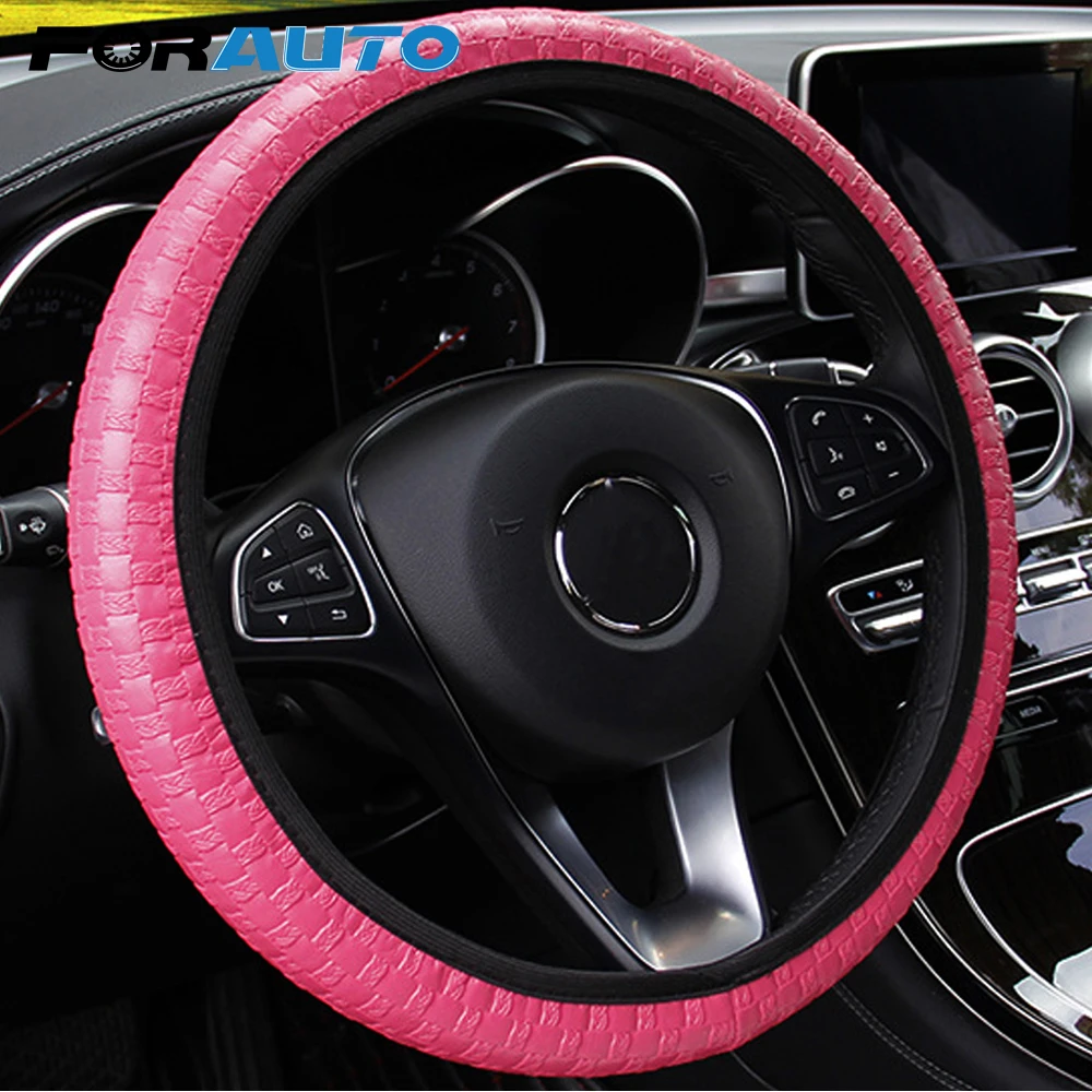 

FORAUTO Car Steering Wheel Cover Leather Knit Texture Elastic Universal Steering Covers Car-styling Auto Decoration Accessories