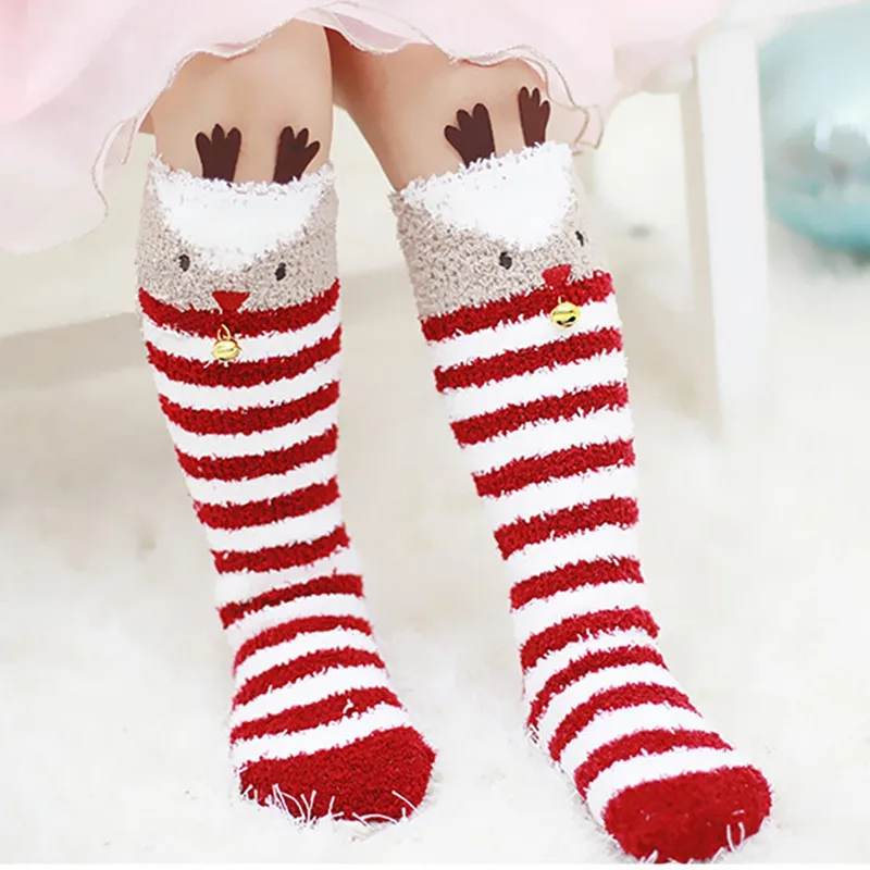 Coral Velvet 3D Cartoon Socks For Girls  Fashion Knee High Socks Girl Unisex Cartoon Socks For Boys Baby Clothes Accessories