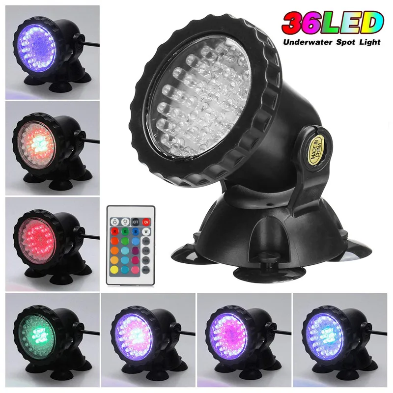 XUNATA LED Pond Light Waterproof IP68 Submersible Spotlight with 36 LED Color Changing Spot Light for Aquarium Garden Pond Pool Tank Fountain Waterfall Set of 1 RGB Lawn Light