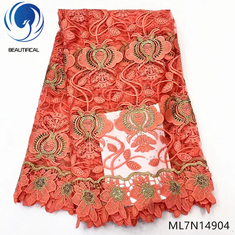 

Beautifical african laces african french lace fabric for wedding 2019 high quality lace fabric 5yards with cord lace ML7N149