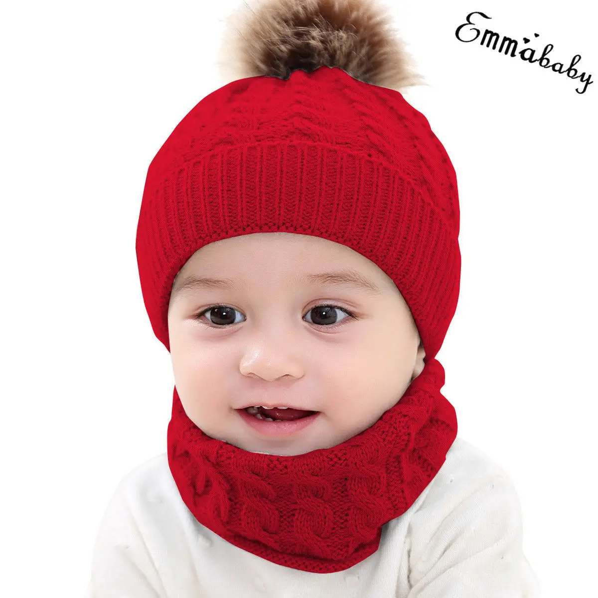 

Brand Newest Baby Boy Girl Knit Girl Winter Warm Soft Hat Toddler Kid Beanie Crochet Cap+Scarf Cute Lovely 2Pcs Cap Scarf