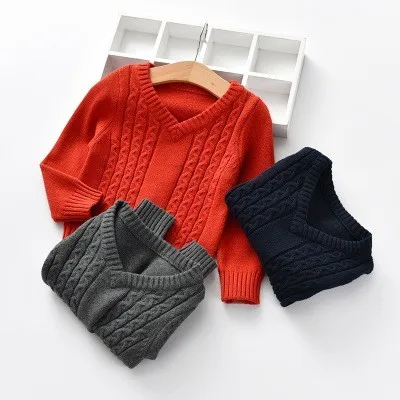 Winter Clothes For Children Unisex Kids Sweaters Autumn Knit Solid Pullover Fashion V-Neck Boys Girls Knitted | Детская одежда и