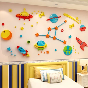 

Vinilo Decorativo Spaceship 3D Wall Sticker Acrylic Wall Decor DIY Wall Decal Wall Stickers For Kids Rooms Stickers Muraux