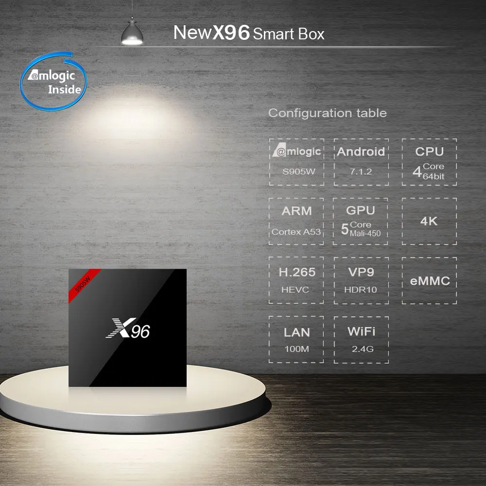 

X96 TV Box Android 7.1 Smart TV Box 2GB 16GB Amlogic S905W 2.4GHz WiFi 4K H.265 Smart Media Player X96W Set top TV Box
