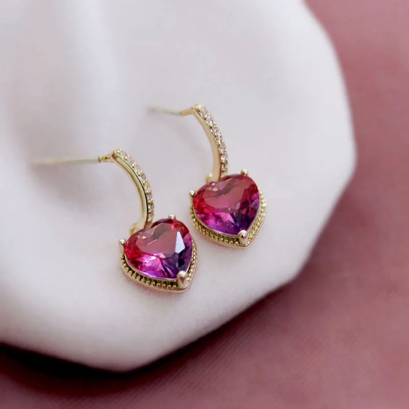 Серьги подвески женские с фиолетовым и розовым камнем фианитом|Серьги-подвески| |