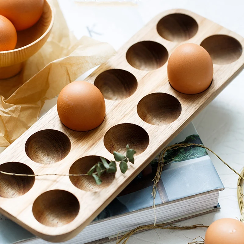 

Japanese Style Wooden Double Row Egg Storage Box Home Organizer Rack Eggs Holder Kitchen Decor Accessories