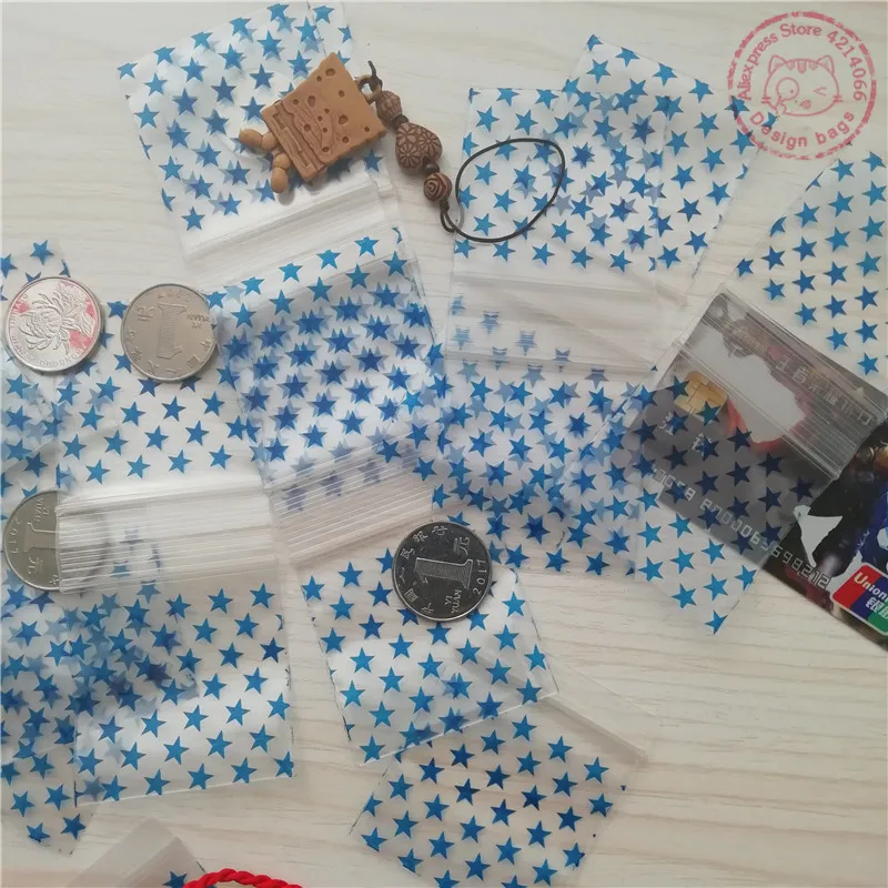2"x2" Jewelry Zip Zipped Baggies 2020 Blue Stars Design Ziplock Lock