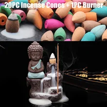10 шт. благовония конусы+ горелка творческий домашний Декор маленький монах кадило в виде маленького Будды обратного потока благовония горелки использовать в домашних условиях Teaho