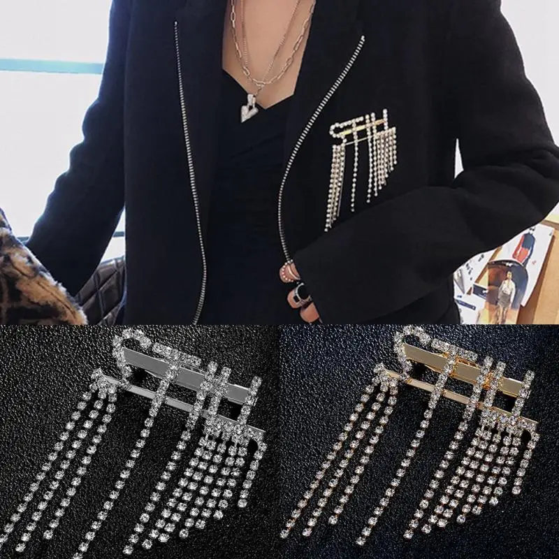 

Hot Western Style Letters Claw Chain Tassels Rhinestones Alloy Brooch Pin Clothes Accessory