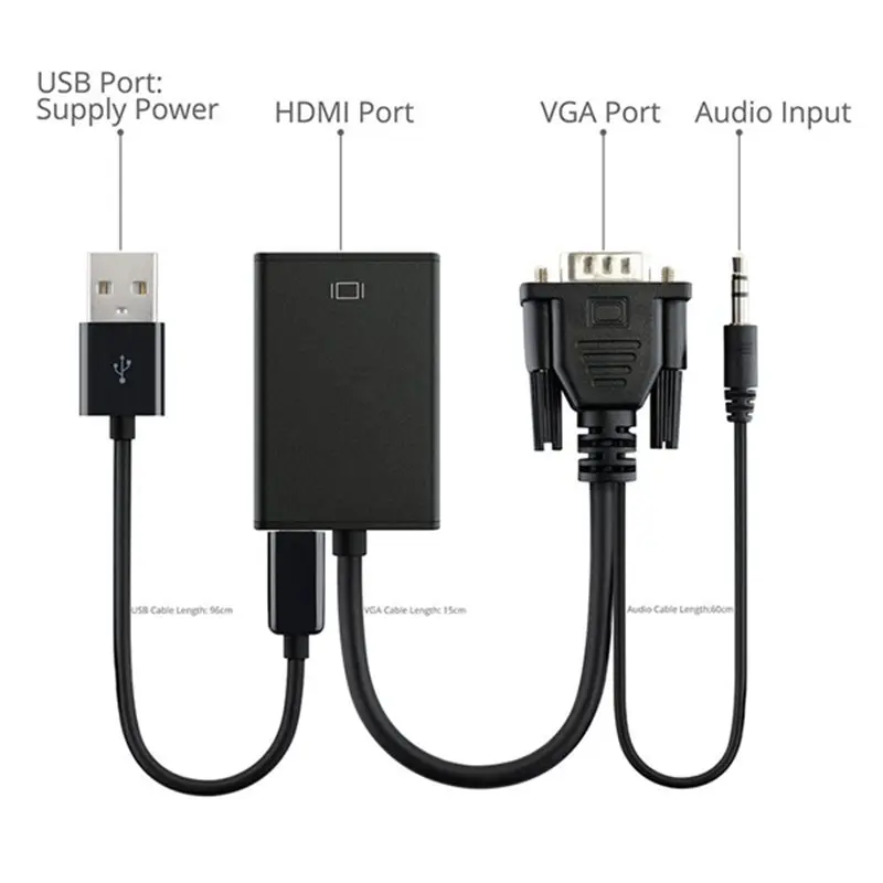 Преобразователь из VGA в HDMI с питанием от USB 1080P для преобразования HDMI|Кабели HDMI| |