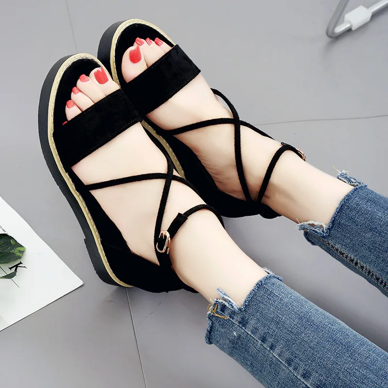 

Slope Sandals Woman Summer Muffin Student Crossing Bandage Toe Sandals