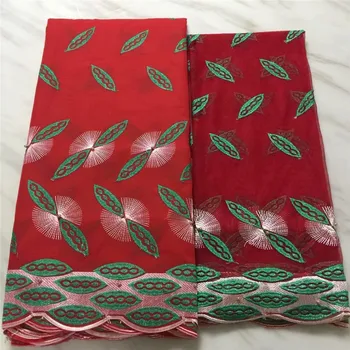 

Double-colors yellow and red design with beads 5+2 yards white color dress fabric PB44,Good quality African Cotton lace Fabric