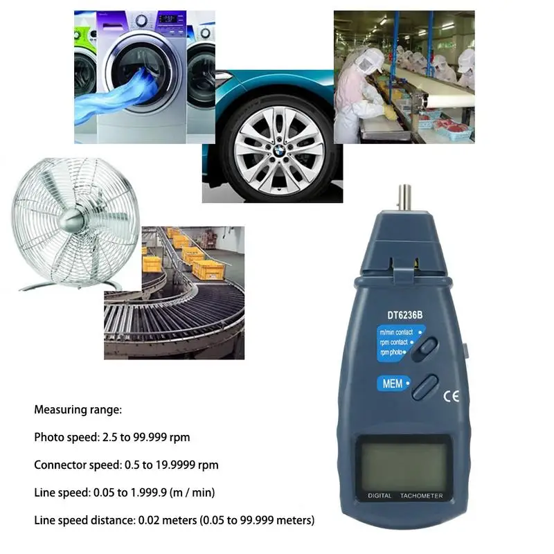 

2 In 1 Digital Tachometer Contact / Non - Contact Photo Tachometer RPM Tachometer 2.5-99.999 RPM Photo Tach