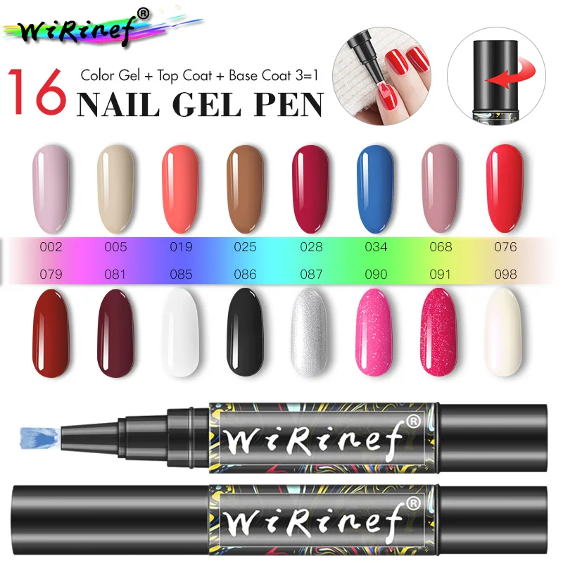 

WiRinef 16 Gel Nail Varnish Pen Glitter One Step Nail Art Manicuret Gel Polish Lacquer Colors 3 In 1 Easy To Use UV Gel Lacquer