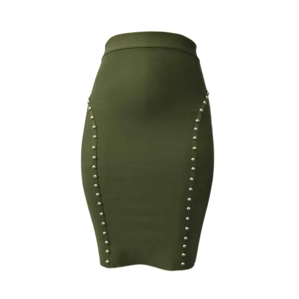 

KAOUYOU Womens Super Mini Bodycon Bandage Skirts Womens Green Sexy Knit Pencil Skirt Rivet Skirt Black Night Party Clubwer HY026