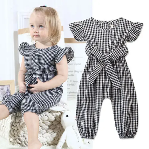 

2019 Baby Girl summer clothing Casual red black plaid Playsuit Jumpsuit romper Outfit for Kid clothes toddler Children newborn