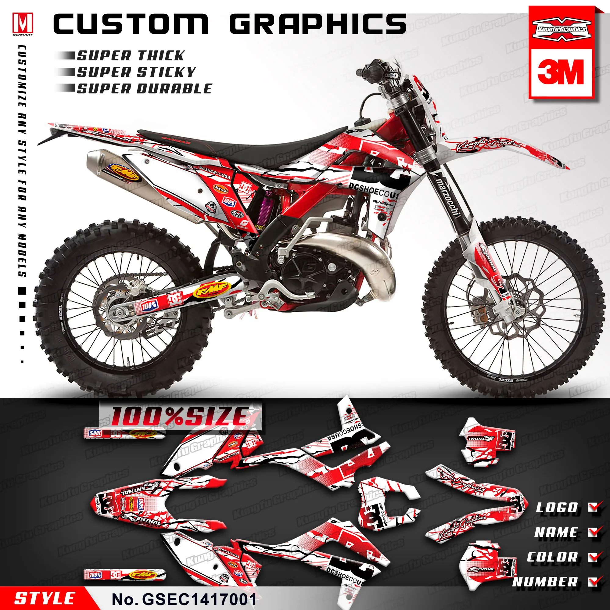 

KUNGFU GRAPHICS Custom Vinyl Stickers Decals Kit for Gas Gas EC 125 200 250 300 450 2014 2015 2016 2017 (Style no. GSEC1417001)