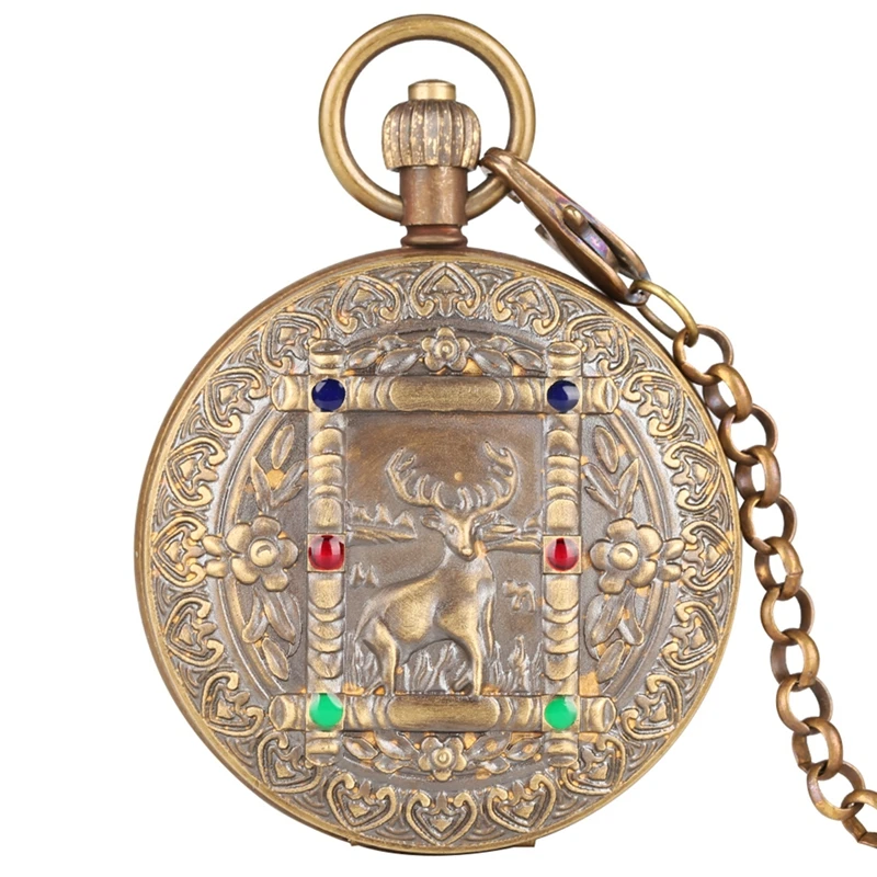 Механические карманные часы Tourbillon Phase Sun из чистой меди с изображением лося оленя