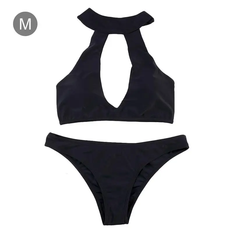 

Women's Deep V Neck Sexy Bikini Pure Black Chest Pad Swimsuit XL Good Quality Comfortable