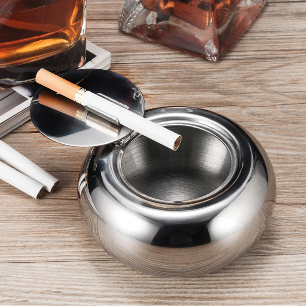 

New Ashtray Stainless Steel Modern Tabletop Ashtray With Lid Cigarette Ashtray Ash Holder For Smokers Desktop Smoking Ashtray